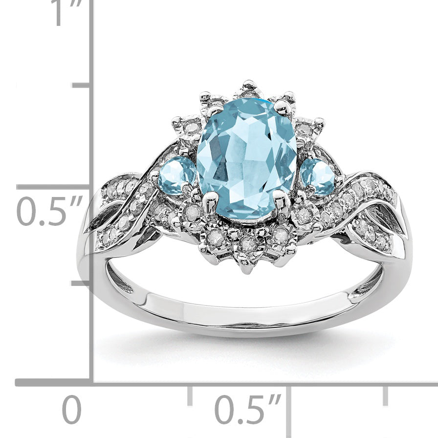 Sterling Silver Rhodium Diam. & Sky Blue Topaz Ring