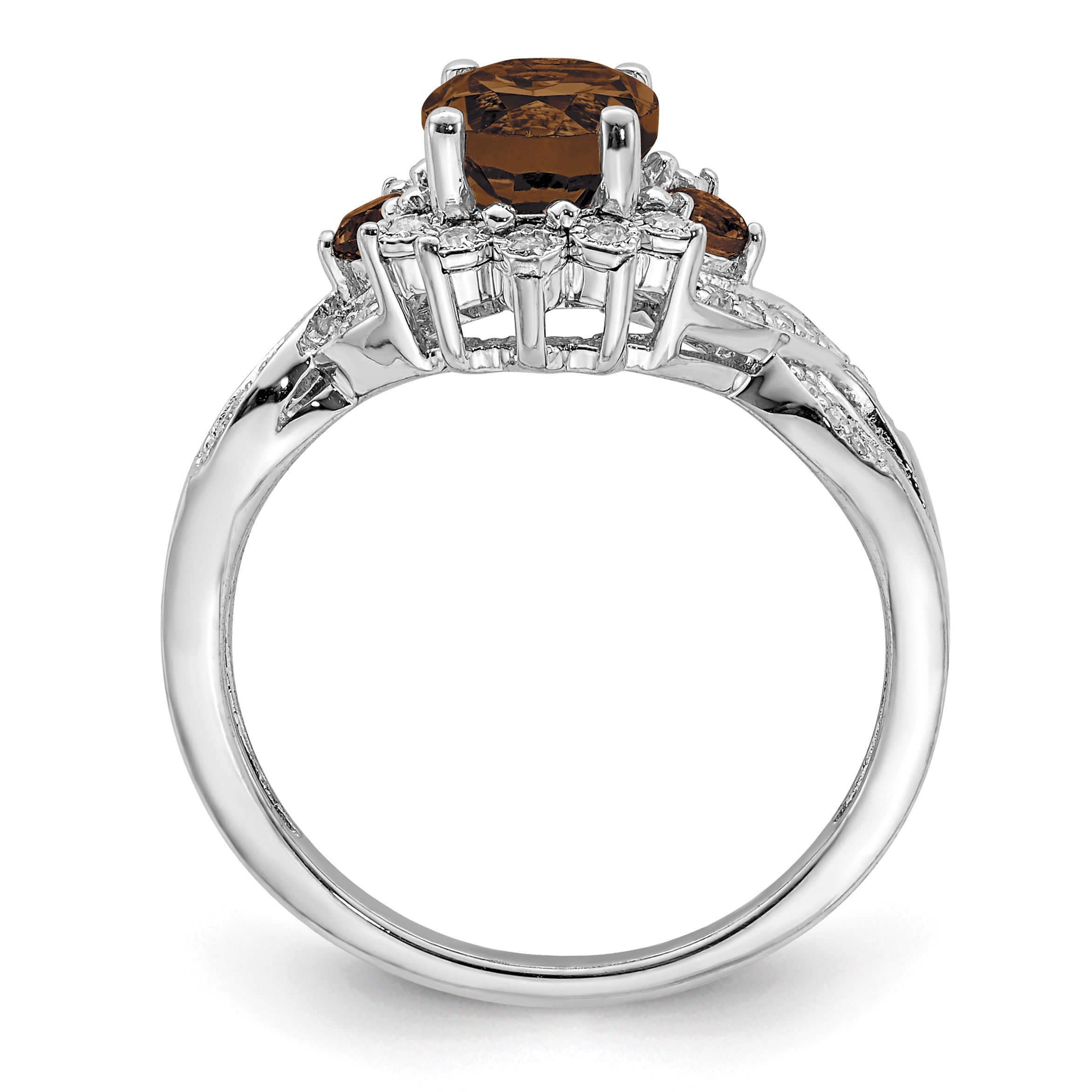 Sterling Silver Rhodium Diam. & Smoky Quartz Ring