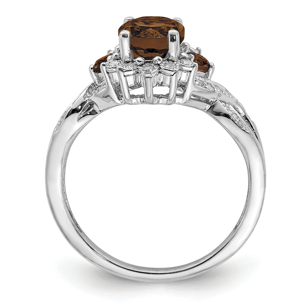 Sterling Silver Rhodium Diam. & Smoky Quartz Ring