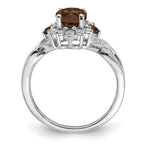 Sterling Silver Rhodium Diam. & Smoky Quartz Ring
