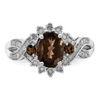 Sterling Silver Rhodium Diam. & Smoky Quartz Ring