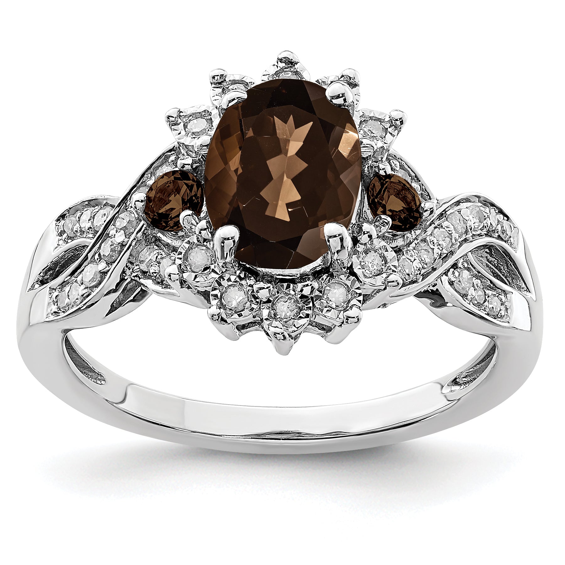 Sterling Silver Rhodium Diam. & Smoky Quartz Ring Main image