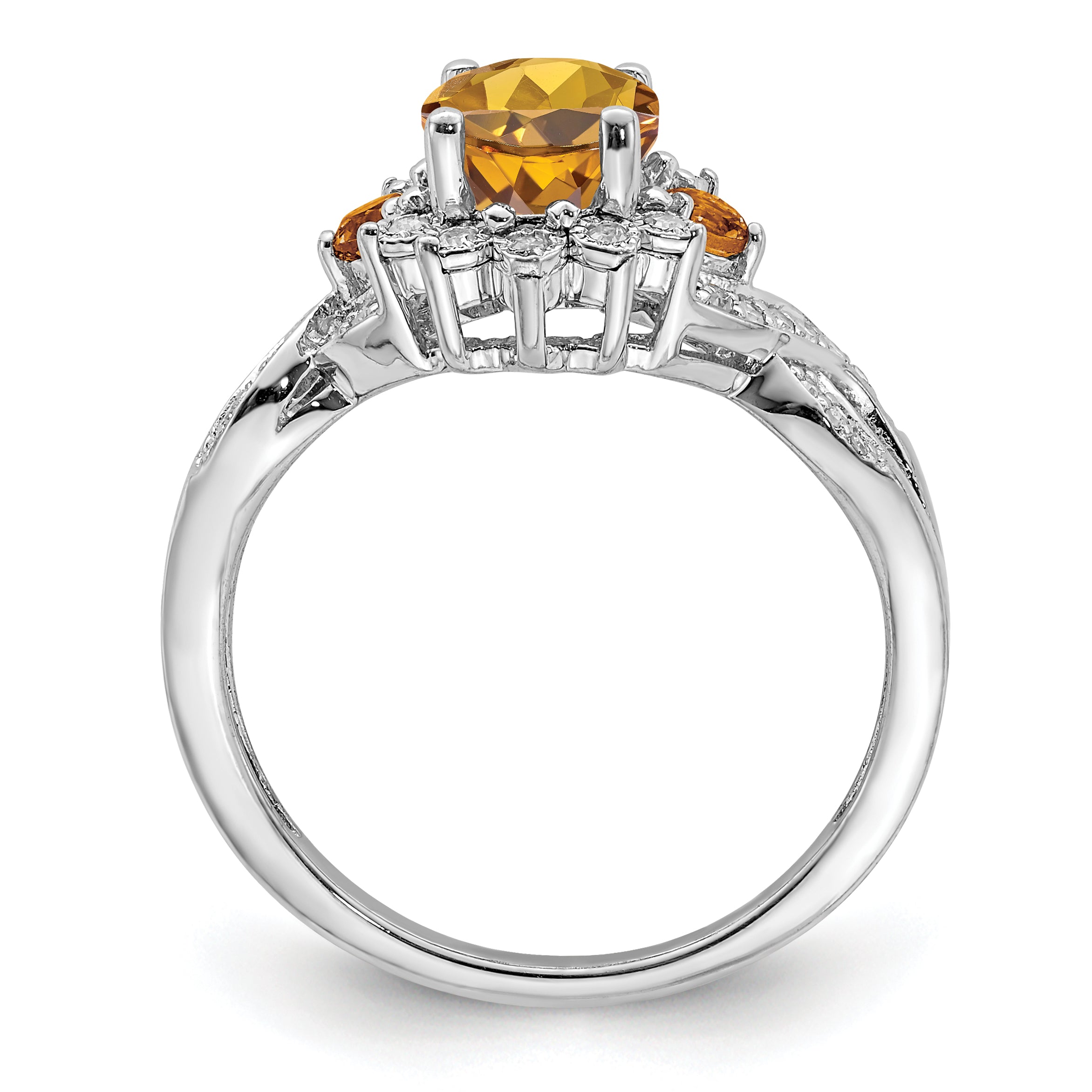 Sterling Silver Rhodium Diam. & Whiskey Quartz Ring