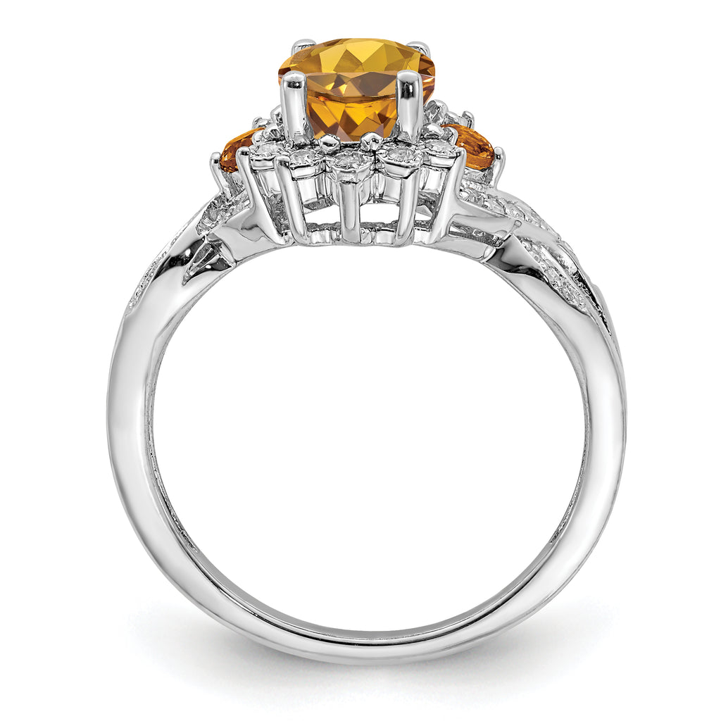 Sterling Silver Rhodium Diam. & Whiskey Quartz Ring