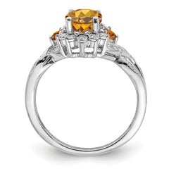 Sterling Silver Rhodium Diam. & Whiskey Quartz Ring