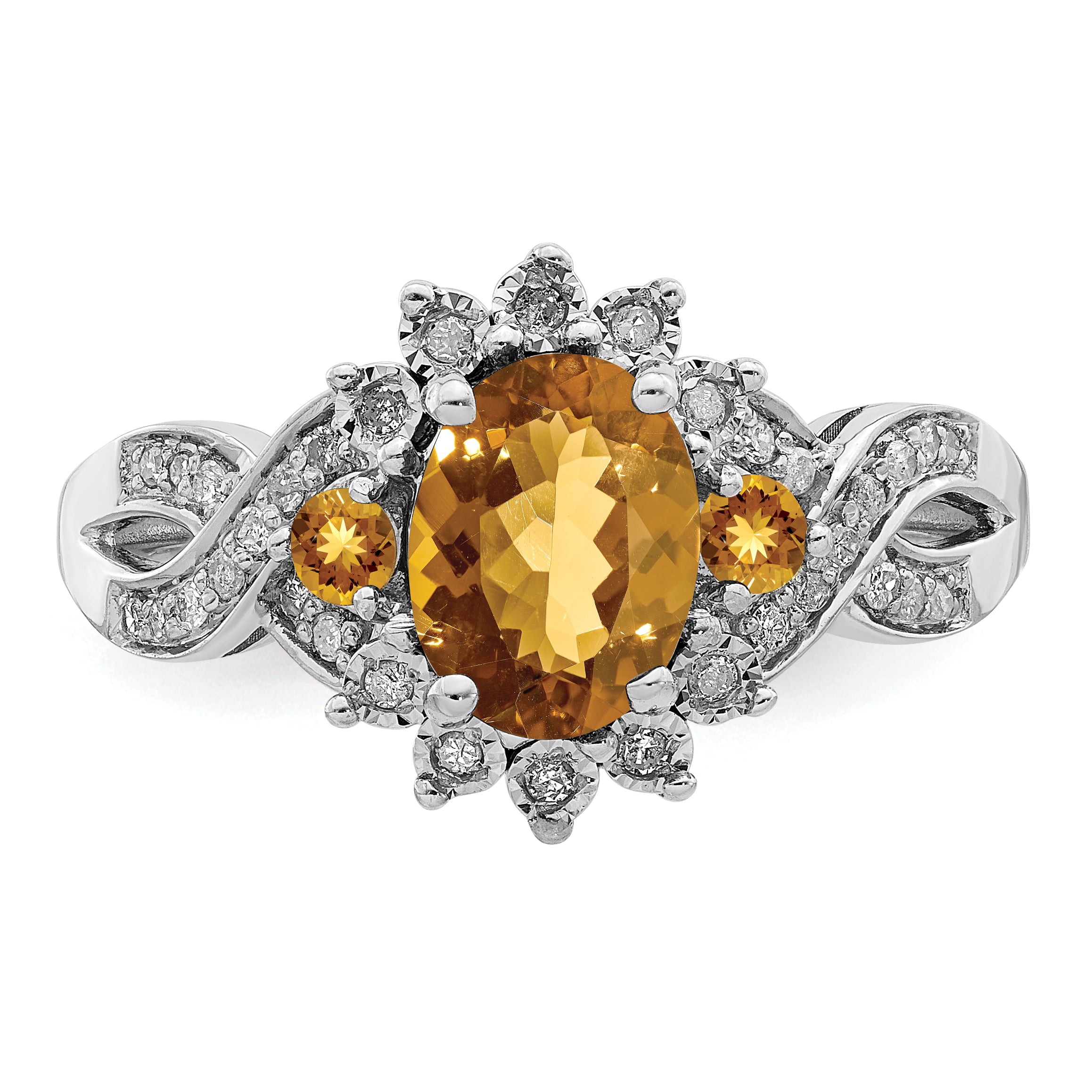 Sterling Silver Rhodium Diam. & Whiskey Quartz Ring