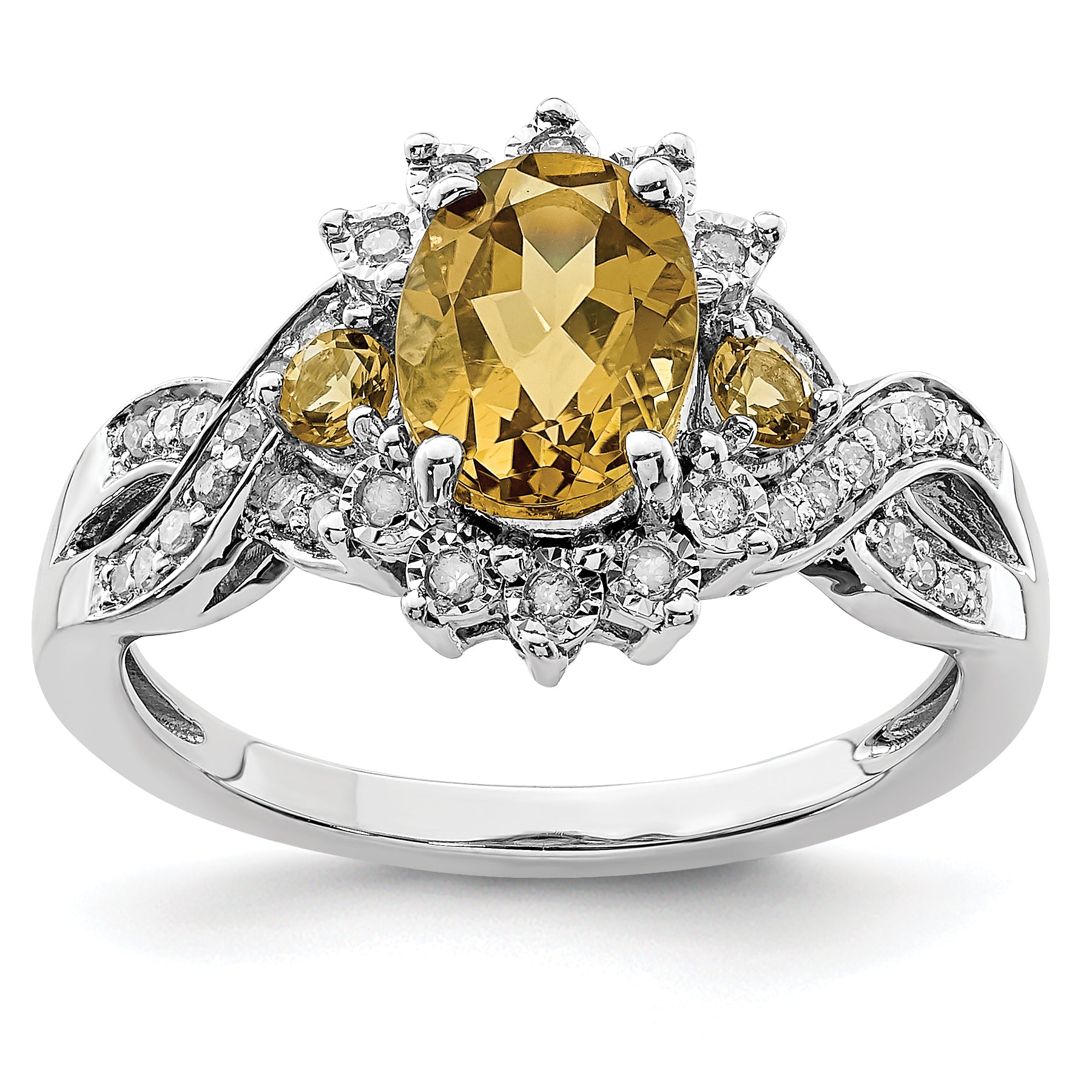 Sterling Silver Rhodium Diam. & Whiskey Quartz Ring Main image