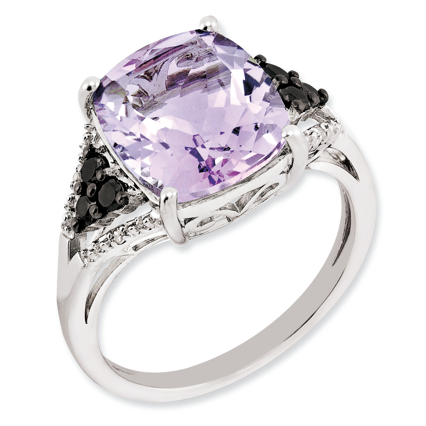 Sterling Silver Rhodium-plated Diamond & Pink Quartz Ring Main image