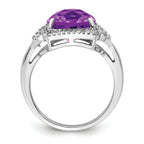 Sterling Silver Rhodium-plated Checker-Cut Amethyst & Diamond Ring
