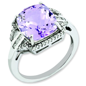 Diamond & Checker-Cut Pink Quartz Ring in Sterling Silver (0.19 ct. tw.), Size 7 - Sophia Jewelers