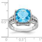 Sterling Silver Rhodium Checker-Cut Blue Topaz & Diam. Ring