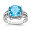 Sterling Silver Rhodium Checker-Cut Blue Topaz & Diam. Ring