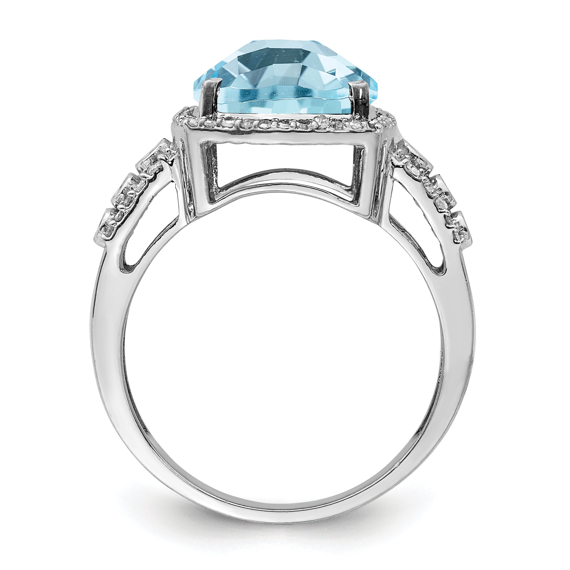 Sterling Silver Rhodium Diam. & Checker-Cut Sky Blue Topaz Ring Secondary image