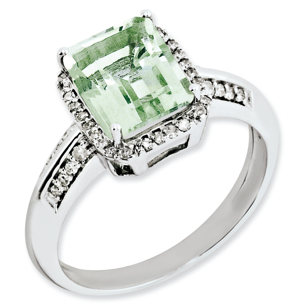 Sterling Silver Rhodium-plated Diamond & Green Quartz Ring Main image