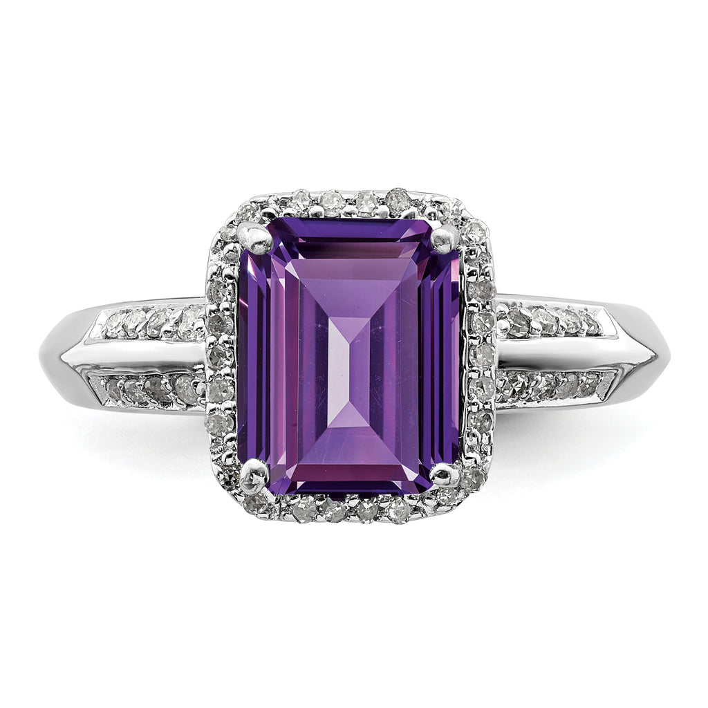 Sterling Silver Rhodium-plated Amethyst & Diamond Ring