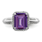 Sterling Silver Rhodium-plated Amethyst & Diamond Ring