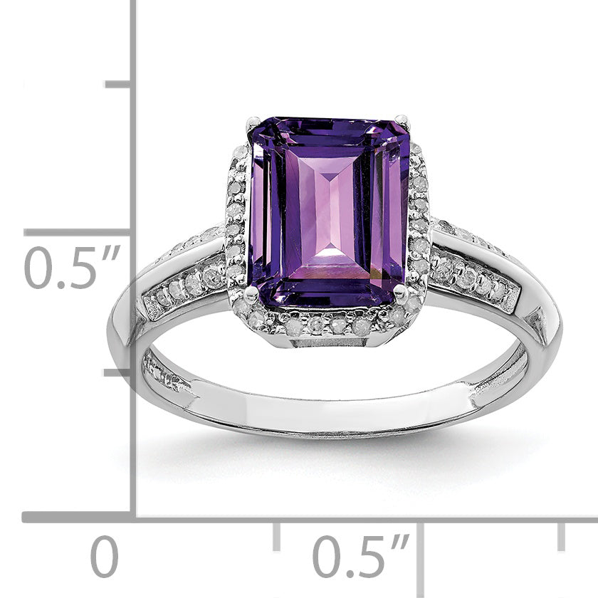 Sterling Silver Rhodium-plated Amethyst & Diamond Ring