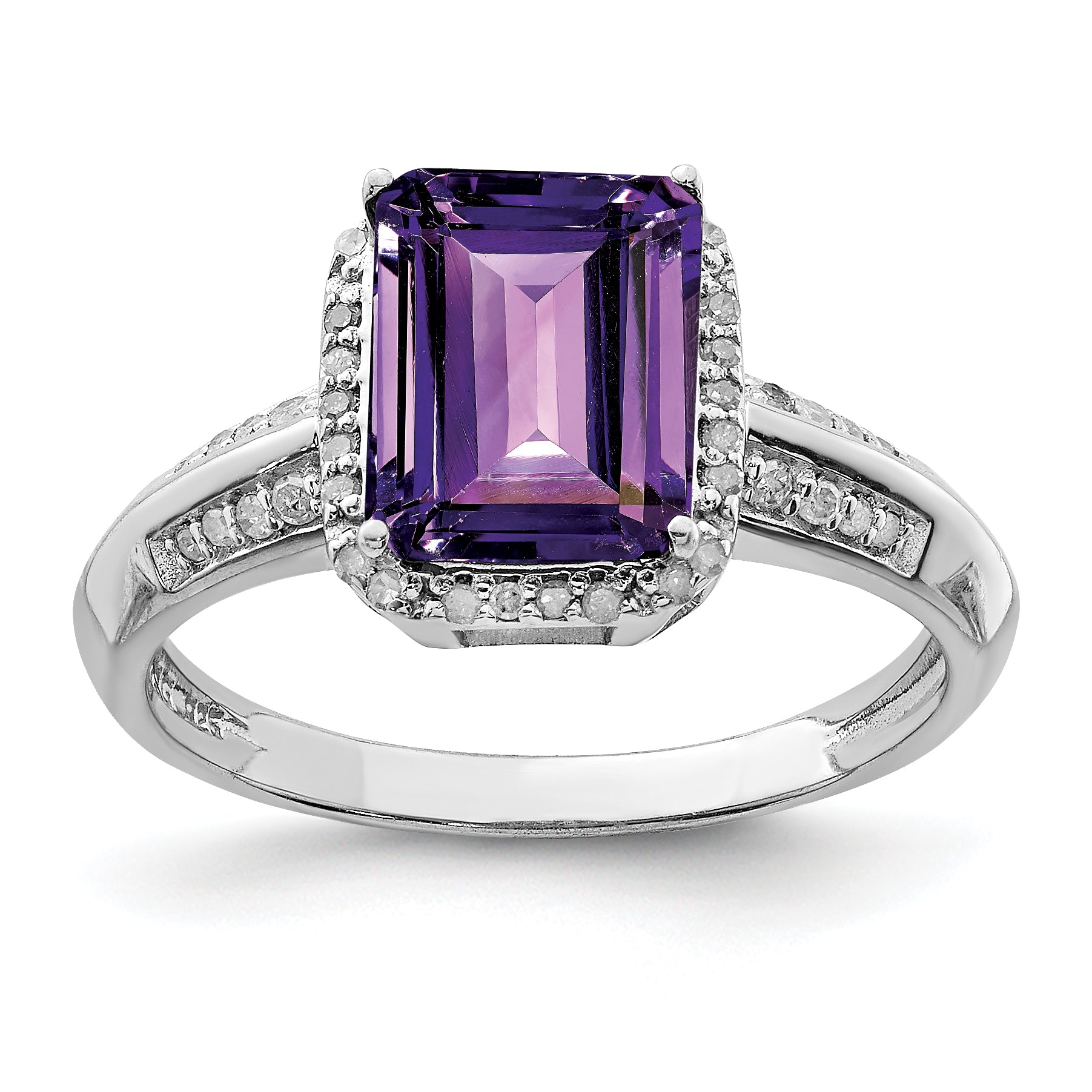 Sterling Silver Rhodium-plated Amethyst & Diamond Ring Main image