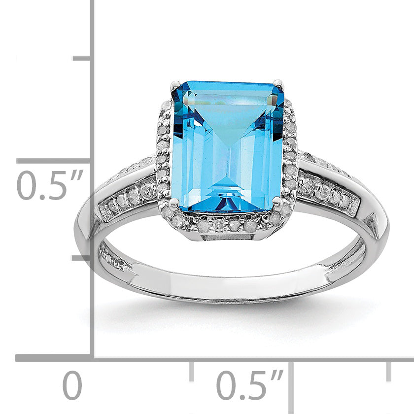 Sterling Silver Rhodium Blue Topaz & Diam. Ring