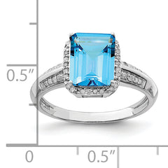 Sterling Silver Rhodium Blue Topaz & Diam. Ring