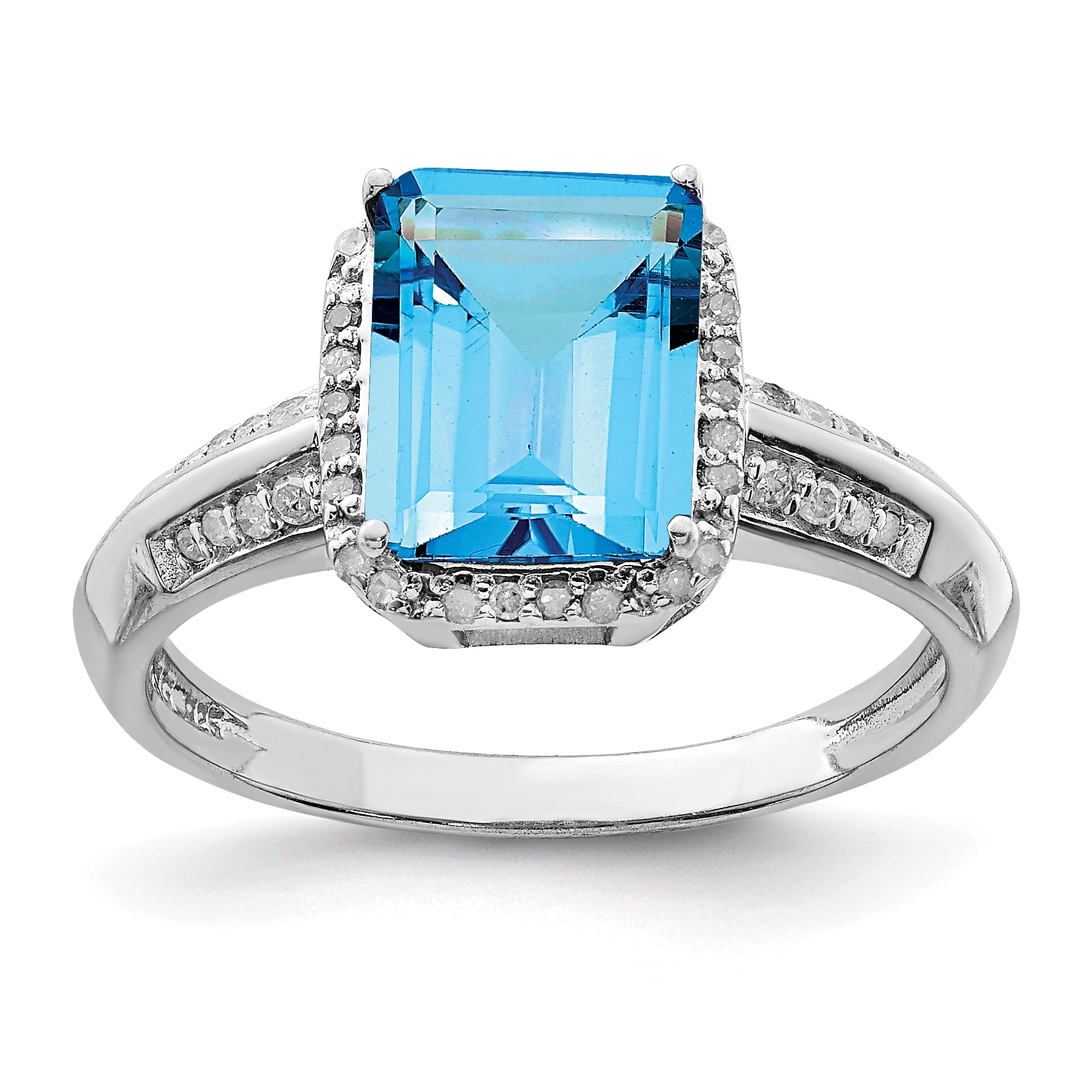 Sterling Silver Rhodium Blue Topaz & Diam. Ring Main image