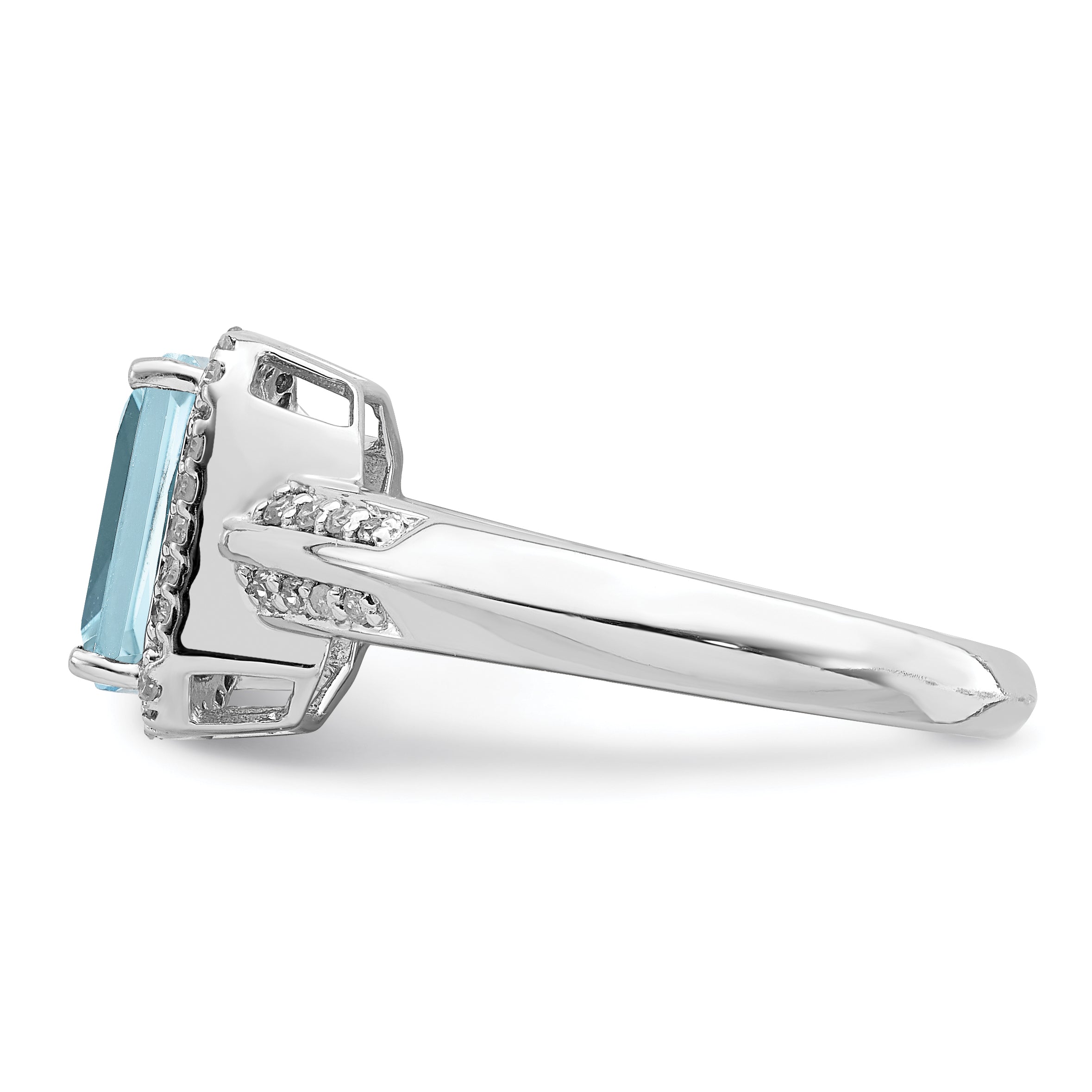 Sterling Silver Rhodium Diam. & Sky Blue Topaz Ring
