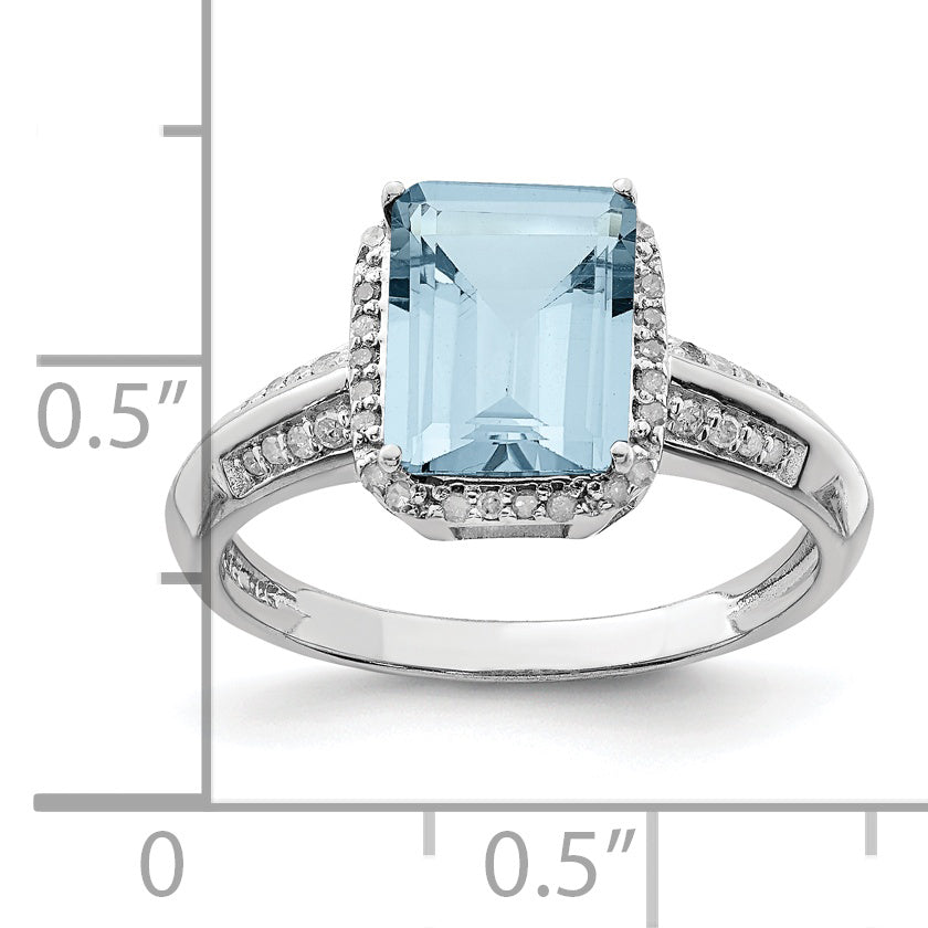 Sterling Silver Rhodium Diam. & Sky Blue Topaz Ring