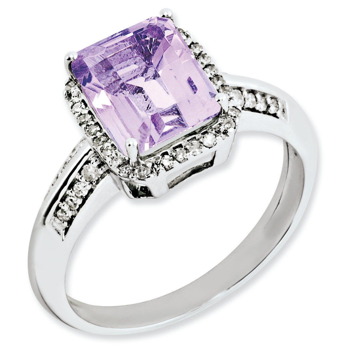 Sterling Silver Rhodium-Plated Diamond & Pink Quartz Ring Main image