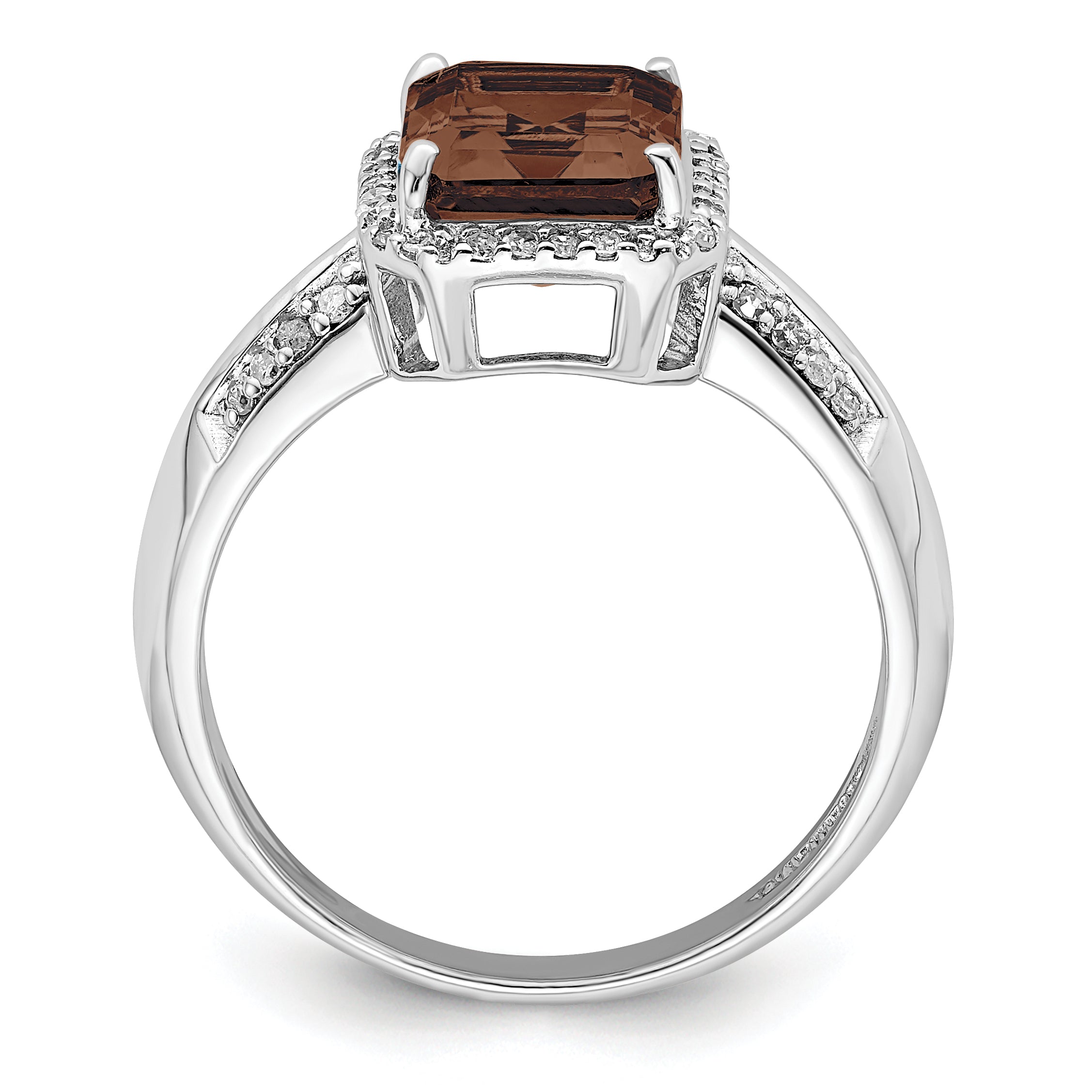 Sterling Silver Rhodium Diam. & Smoky Quartz Ring Secondary image