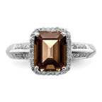 Sterling Silver Rhodium Diam. & Smoky Quartz Ring