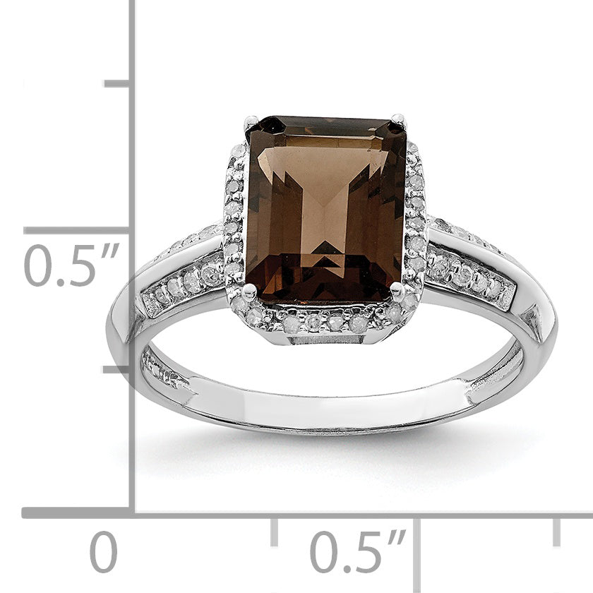 Sterling Silver Rhodium Diam. & Smoky Quartz Ring