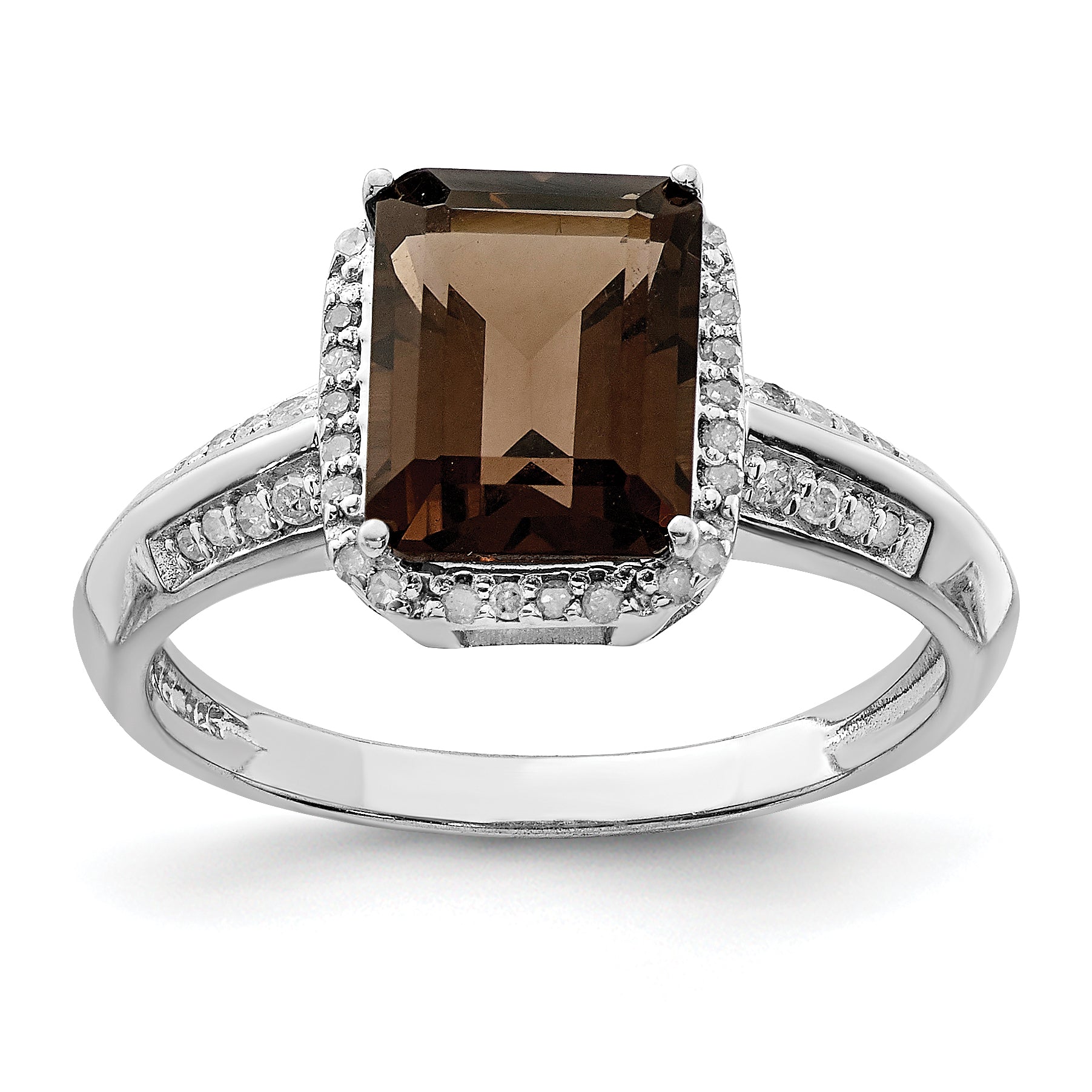 Sterling Silver Rhodium Diam. & Smoky Quartz Ring Main image