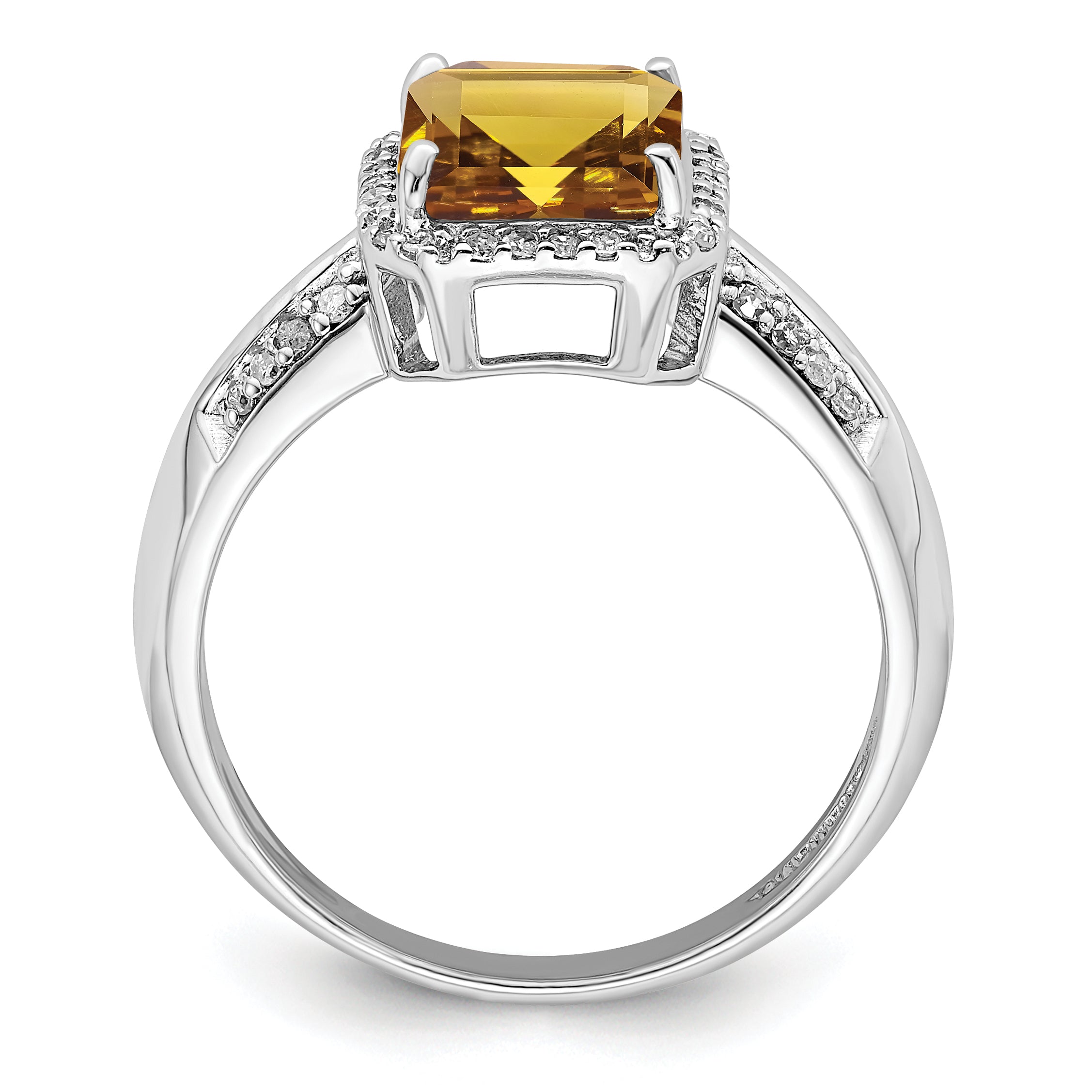 Sterling Silver Rhodium Diam. & Whiskey Quartz Ring Secondary image