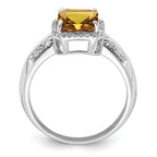 Sterling Silver Rhodium Diam. & Whiskey Quartz Ring