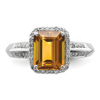 Sterling Silver Rhodium Diam. & Whiskey Quartz Ring
