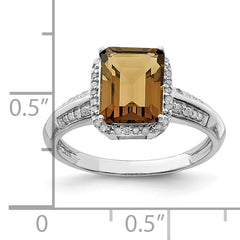Sterling Silver Rhodium Diam. & Whiskey Quartz Ring