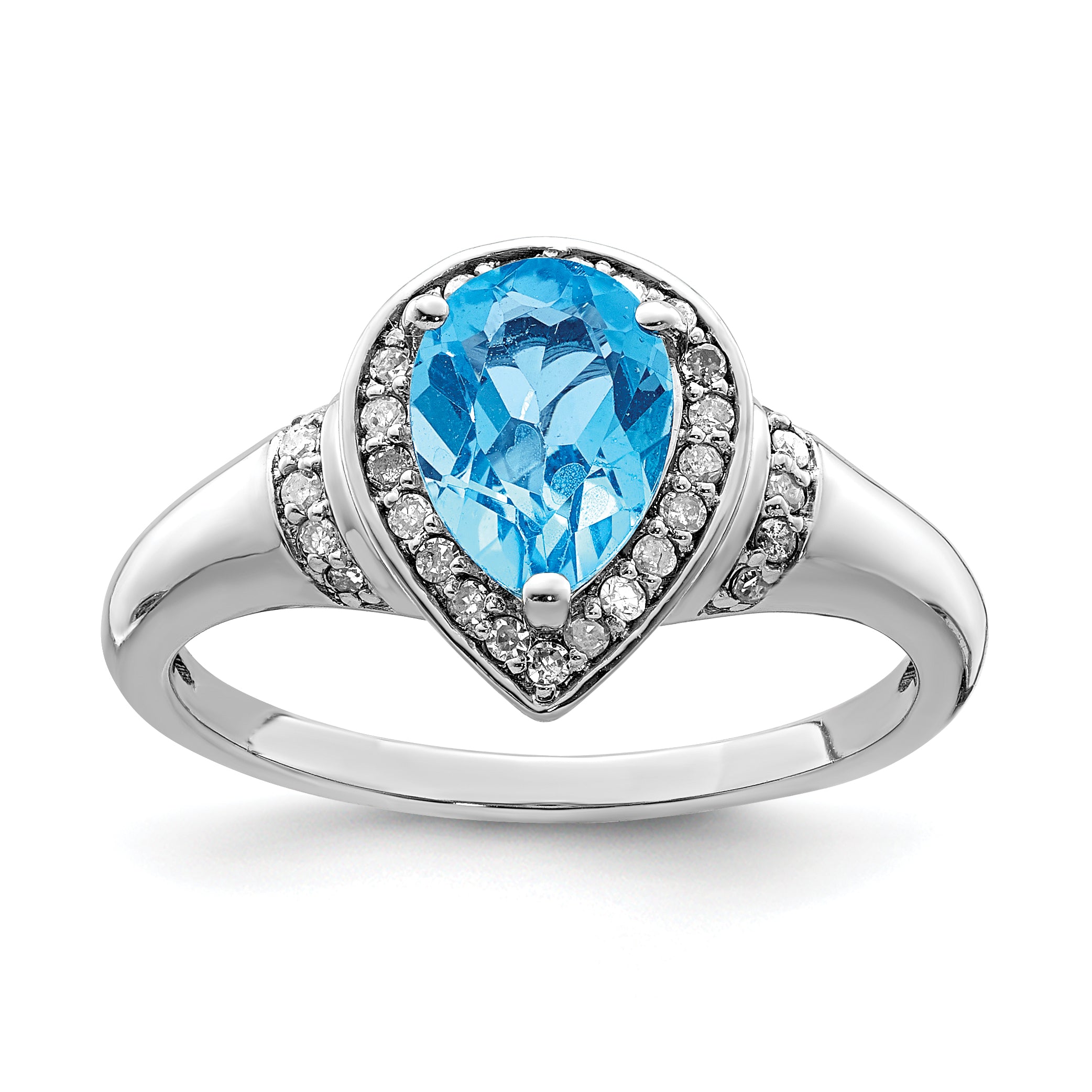 Sterling Silver Rhodium Blue Topaz & Diam. Ring