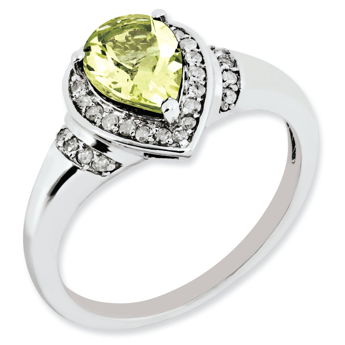 Sterling Silver Rhodium-plated Diamond & Lemon Quartz Ring