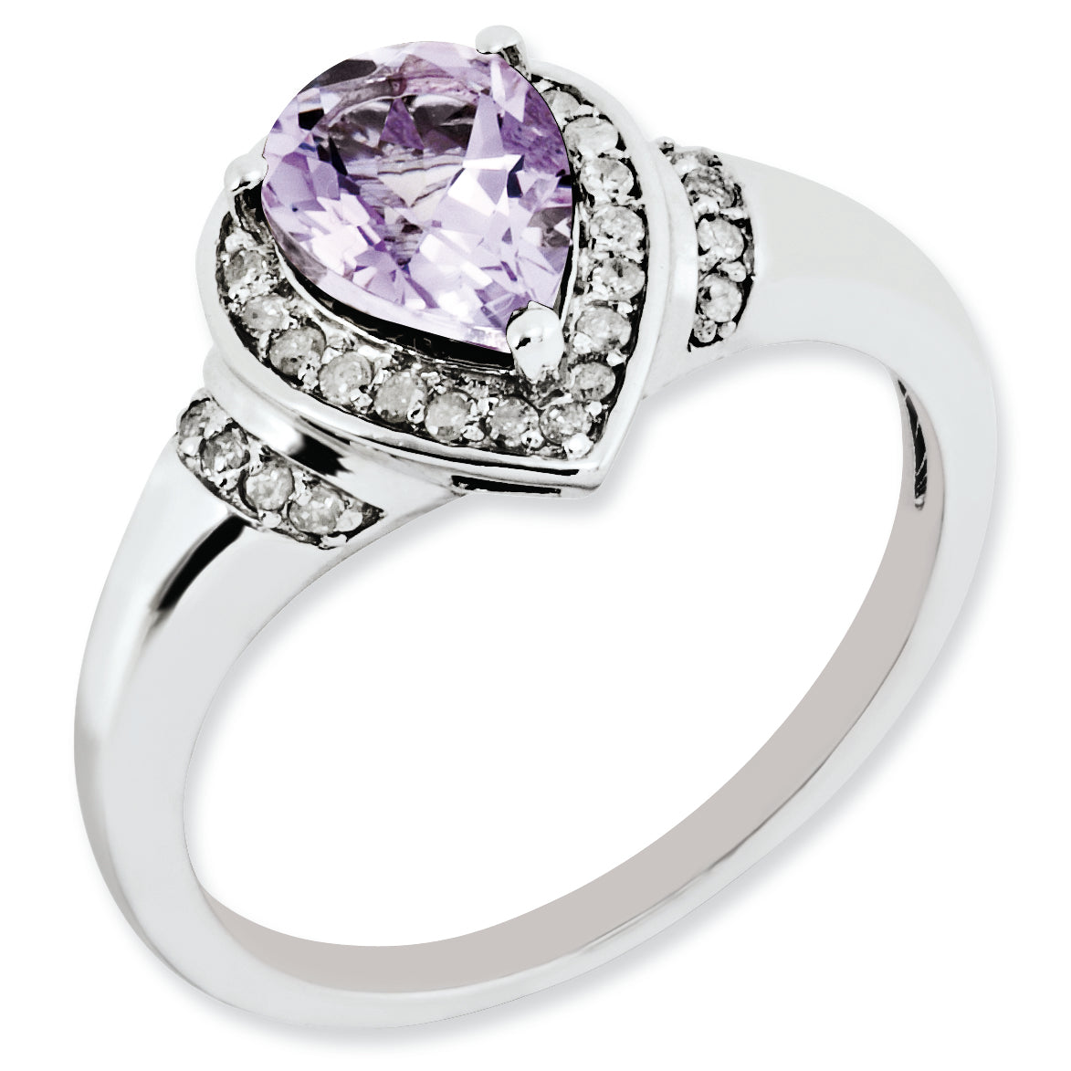 Sterling Silver Rhodium-plated Diamond & Pink Quartz Ring
