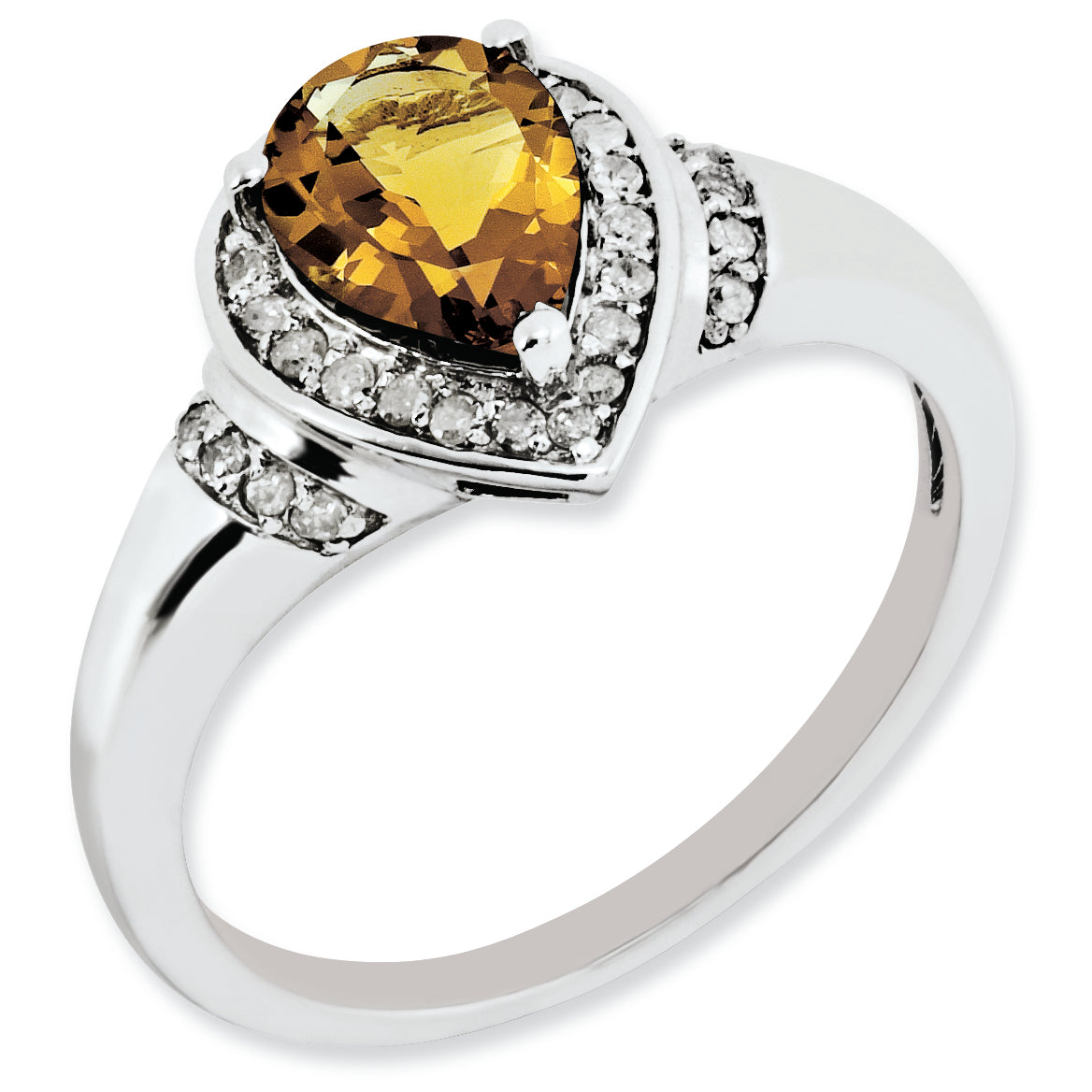 Sterling Silver Rhodium-plated Diamond & Whiskey Quartz Ring