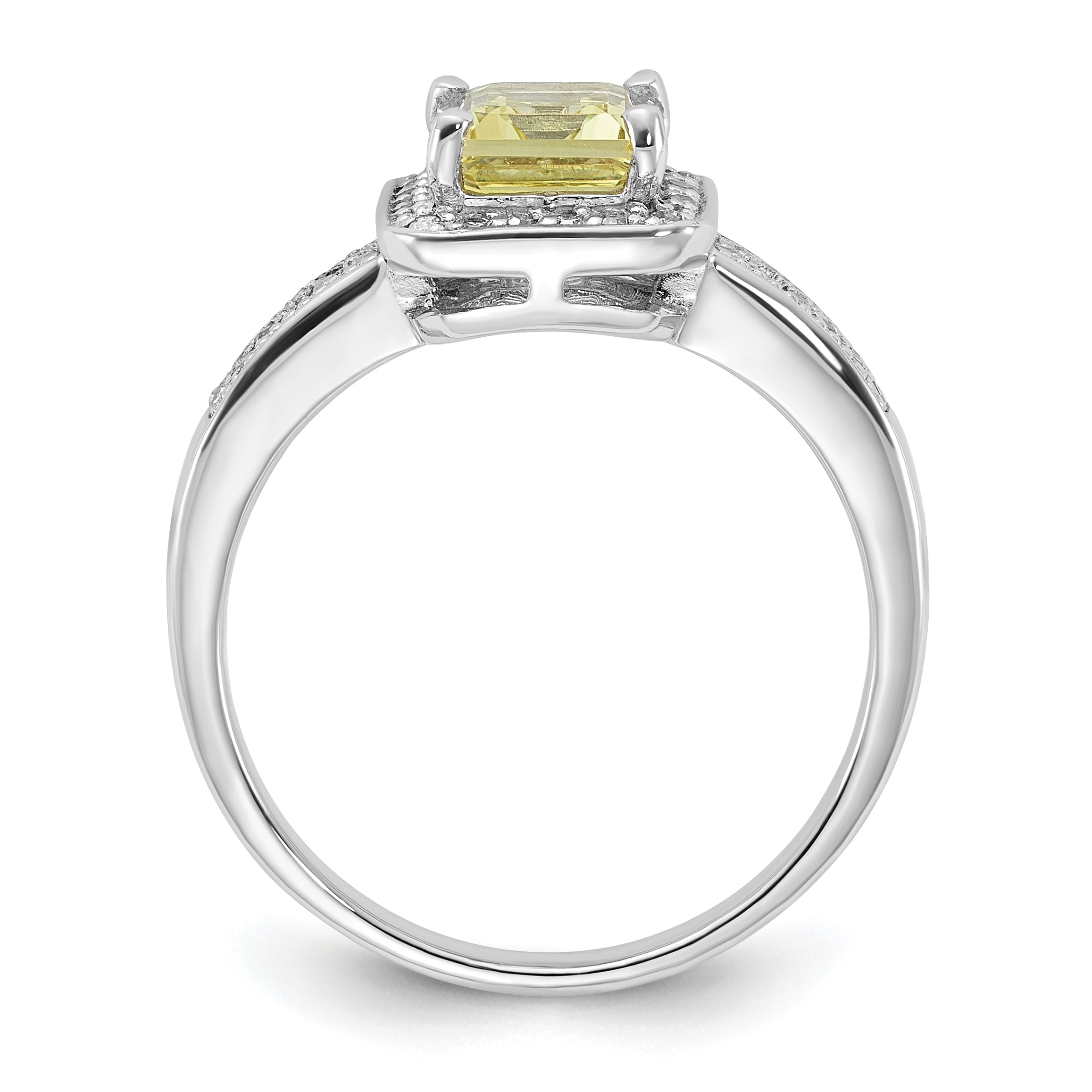 Sterling Silver Rhodium-plated Diamond & Lemon Quartz Ring Secondary image
