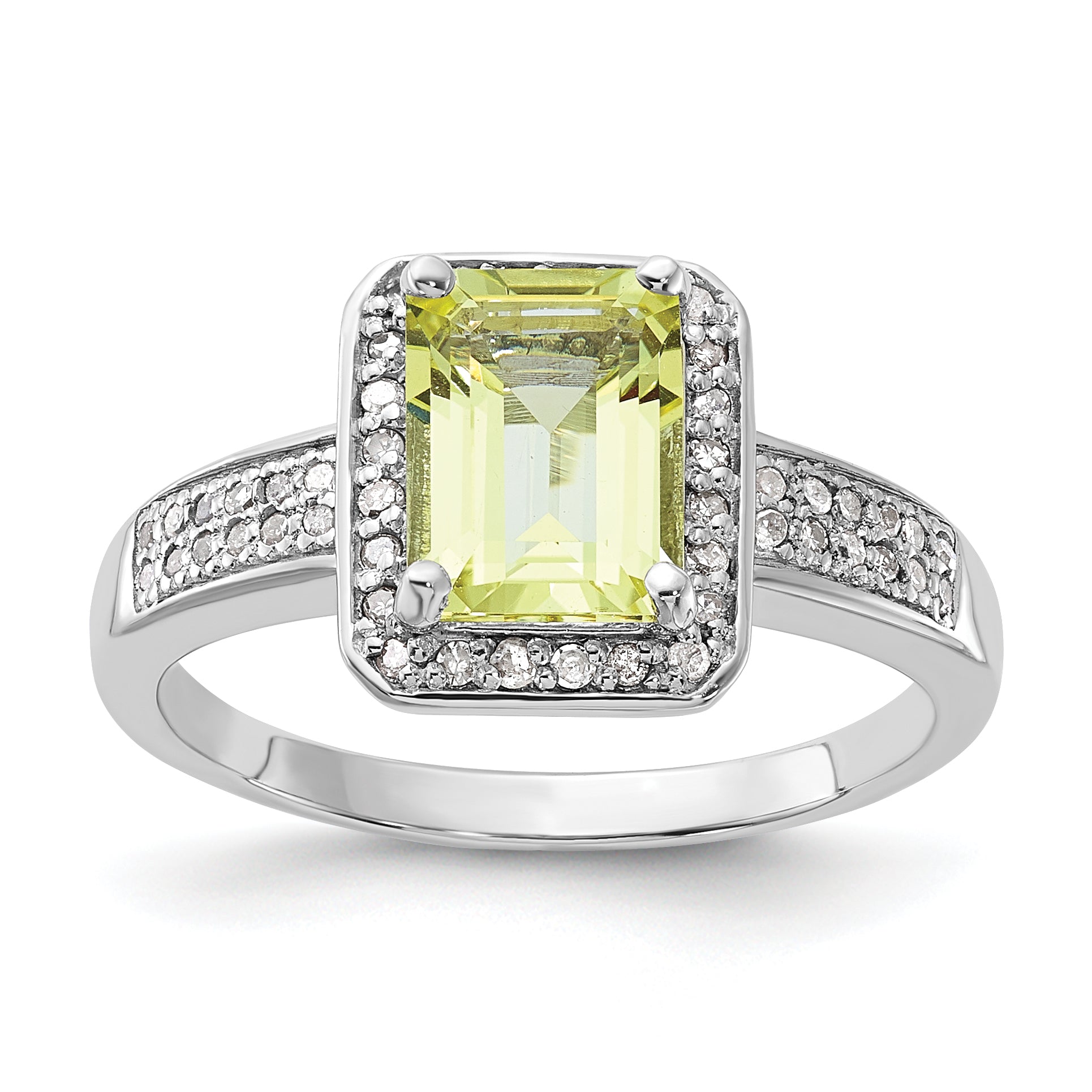 Sterling Silver Rhodium-plated Diamond & Lemon Quartz Ring Main image