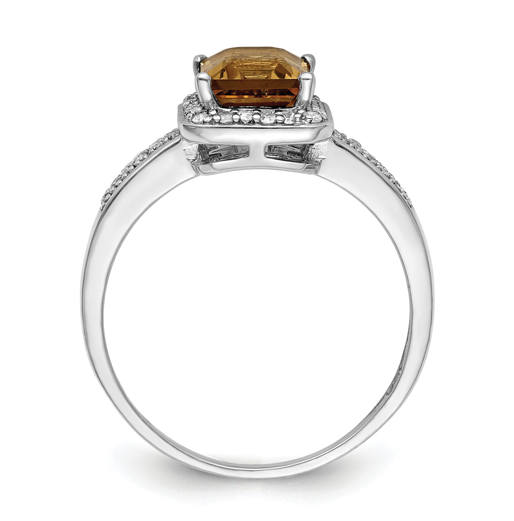 Sterling Silver Rhodium Diam. & Whiskey Quartz Ring
