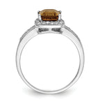 Sterling Silver Rhodium Diam. & Whiskey Quartz Ring
