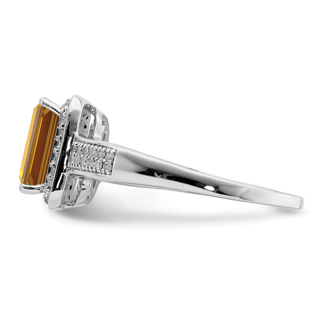 Sterling Silver Rhodium Diam. & Whiskey Quartz Ring