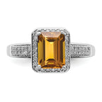 Sterling Silver Rhodium Diam. & Whiskey Quartz Ring