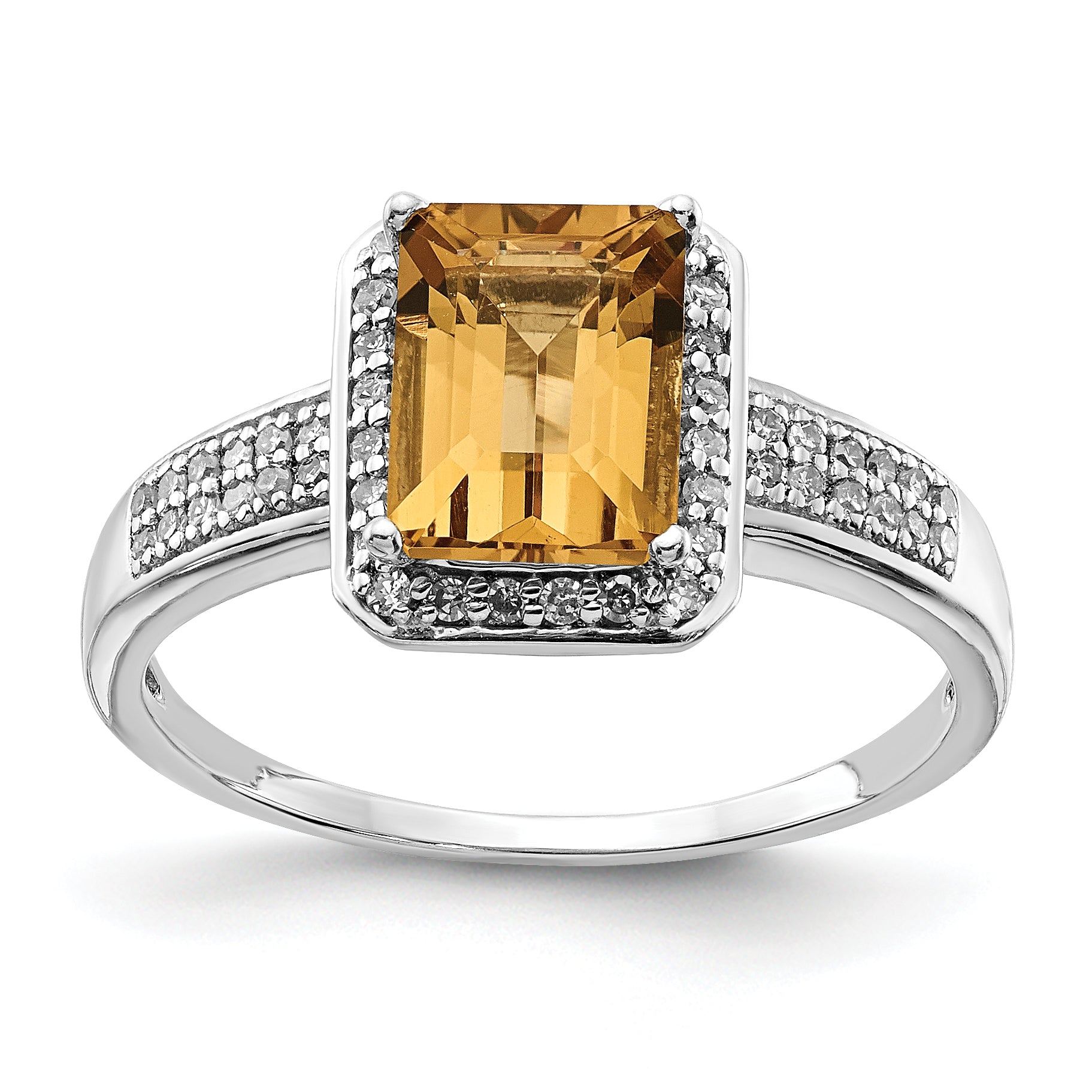Sterling Silver Rhodium Diam. & Whiskey Quartz Ring Main image