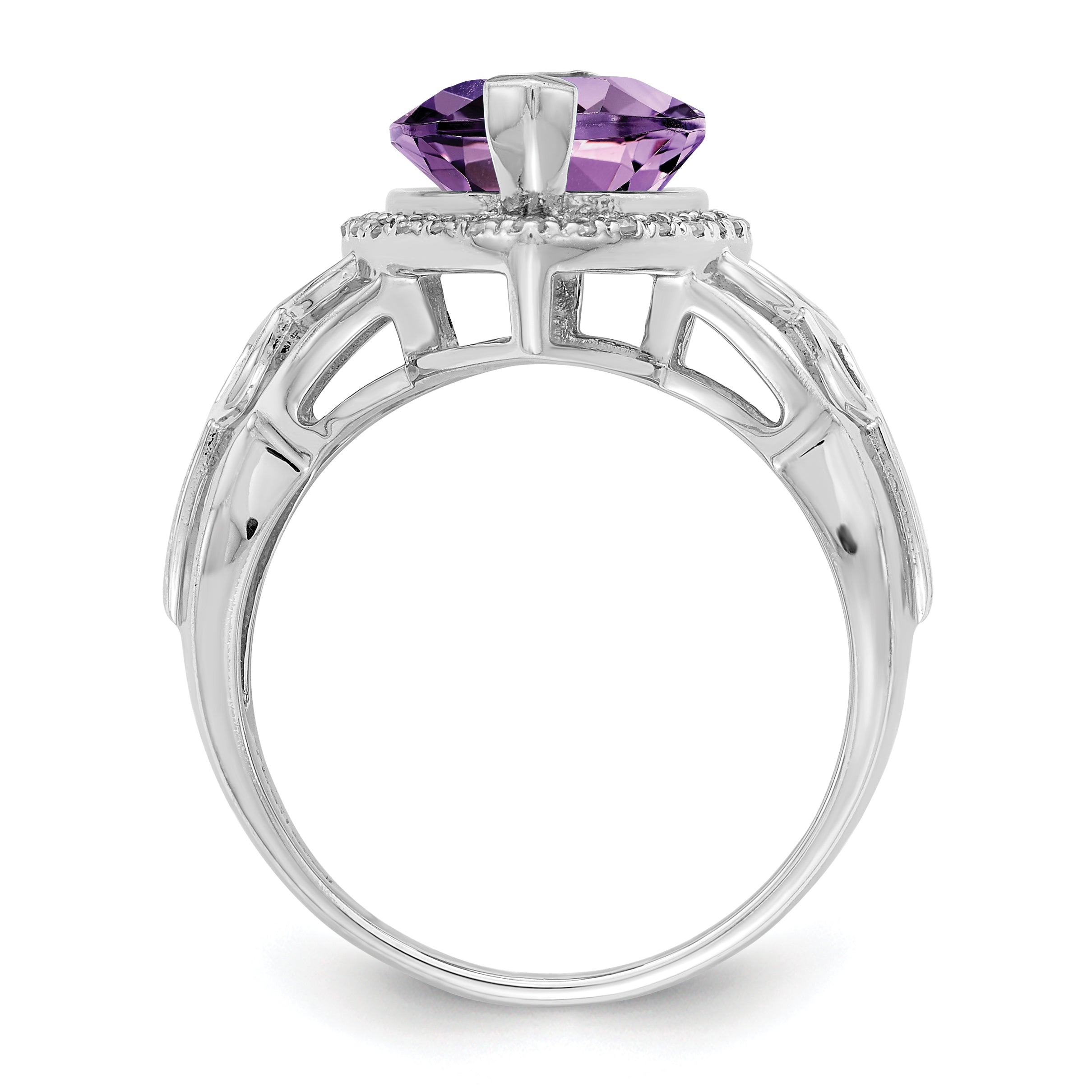 Sterling Silver Rhodium-plated Amethyst & Diamond Ring Secondary image