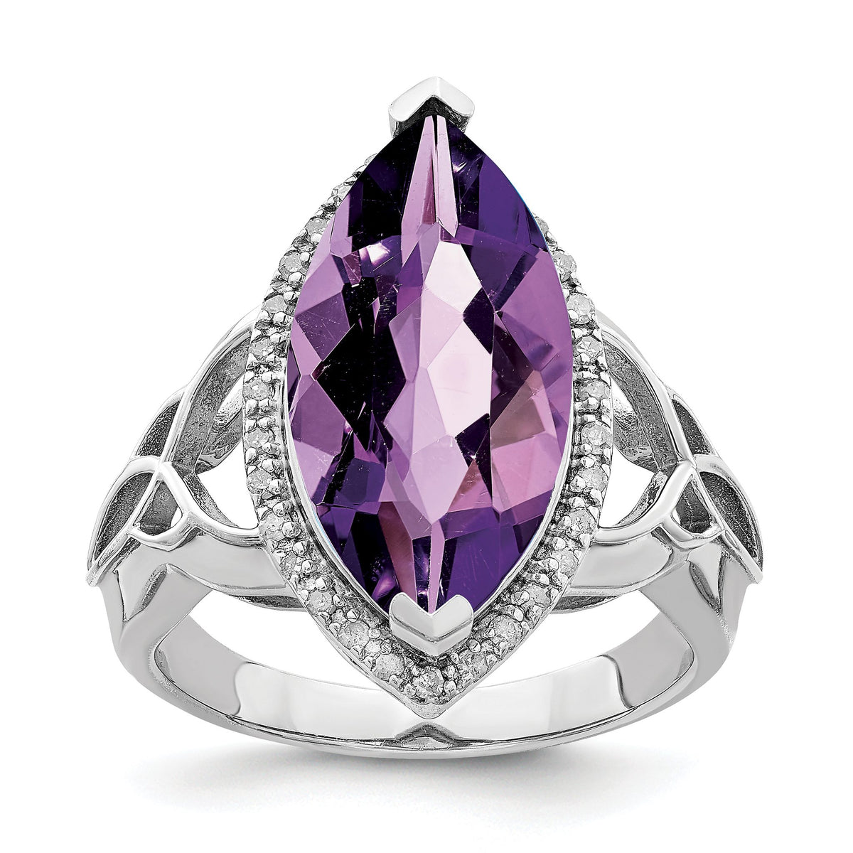 Amethyst & Diamond Ring in Sterling Silver (0.15 ct. tw.), Size 7 - Sophia Jewelers Main image
