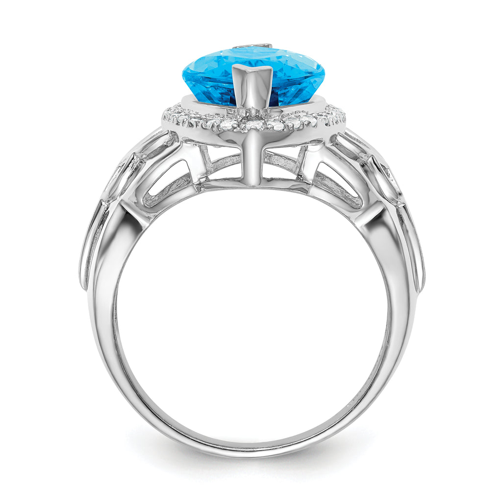 Sterling Silver Rhodium Blue Topaz & Diam. Ring